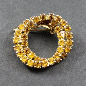 Intertwined Rhinestone Topaz Color Circle Brooch